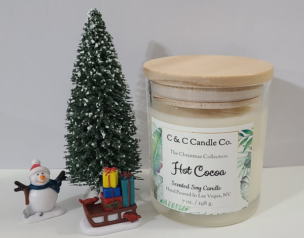 Hot Cocoa  Scented Candle | Christmas | Soy Wax Candle | Clear Glass Jar with Wood Lid | Hand poured | Great Gift | Deliciously Scented