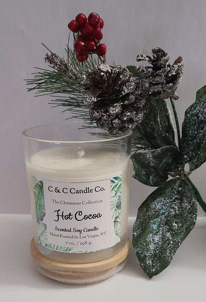 Hot Cocoa  Scented Candle | Christmas | Soy Wax Candle | Clear Glass Jar with Wood Lid | Hand poured | Great Gift | Deliciously Scented