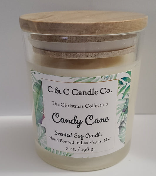 Candy Cane  Scented Candle | Christmas | Soy Wax Candle | Clear Glass Jar with Wood Lid | Hand poured | Great Gift | Deliciously Scented