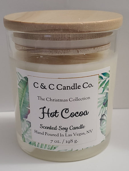 Hot Cocoa  Scented Candle | Christmas | Soy Wax Candle | Clear Glass Jar with Wood Lid | Hand poured | Great Gift | Deliciously Scented