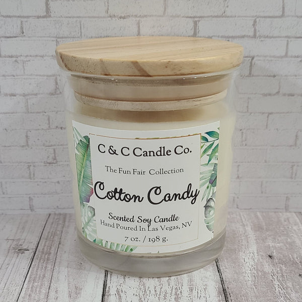 Cotton Candy Scented Candle | Soy Wax Candle | Clear Glass Jar with Wood Lid | Hand poured | Great Gift | Deliciously Scented Candle