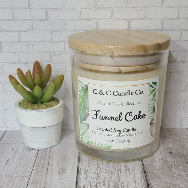 Funnel Cake Scented Candle | Soy Wax Candle | Clear Glass Jar with Wood Lid | Hand poured | Great Gift | Deliciously Scented Candle