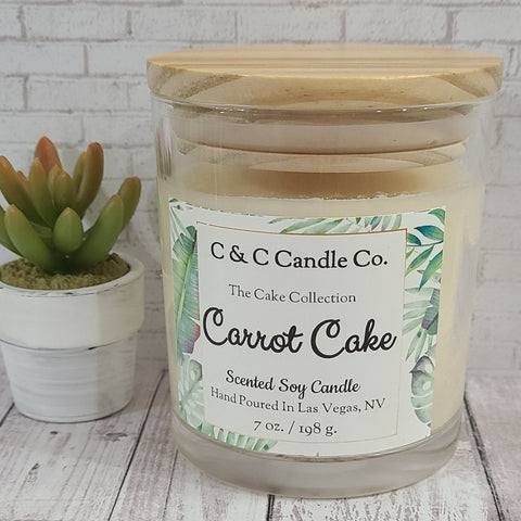 Carrot Cake Scented Candle | Soy Wax Candle | Clear Glass Jar with Wood Lid | Hand poured | Great Gift | Deliciously Scented Candle