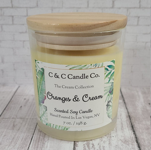 Oranges & Cream Scented Candle | Soy Wax Candle | Clear Glass Jar with Wood Lid | Hand poured | Great Gift | Deliciously Scented Candle