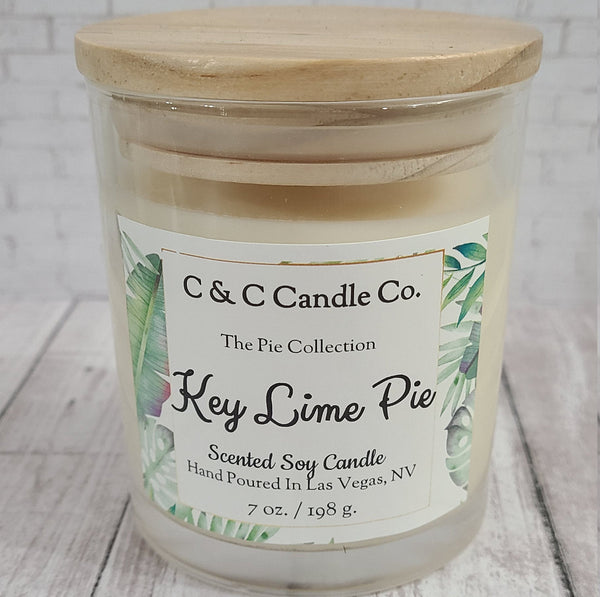 Key Lime Pie Scented Candle | Soy Wax Candle | Clear Glass Jar with Wood Lid | Hand poured | Great Gift | Deliciously Scented Candle