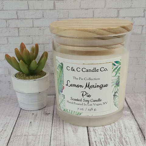 Lemon Meringue Pie Scented Candle | Soy Wax Candle | Clear Glass Jar with Wood Lid | Hand poured | Great Gift | Deliciously Scented Candle