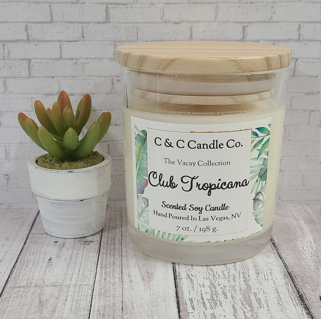 Club Tropicana Scented Candle | Soy Wax Candle | Clear Glass Jar with ...