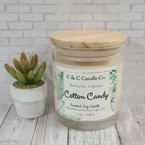 Cotton Candy Scented Candle | Soy Wax Candle | Clear Glass Jar with Wood Lid | Hand poured | Great Gift | Deliciously Scented Candle