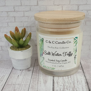 Salt Water Taffy Scented Candle | Soy Wax Candle | Clear Glass Jar with Wood Lid | Hand poured | Great Gift | Deliciously Scented Candle