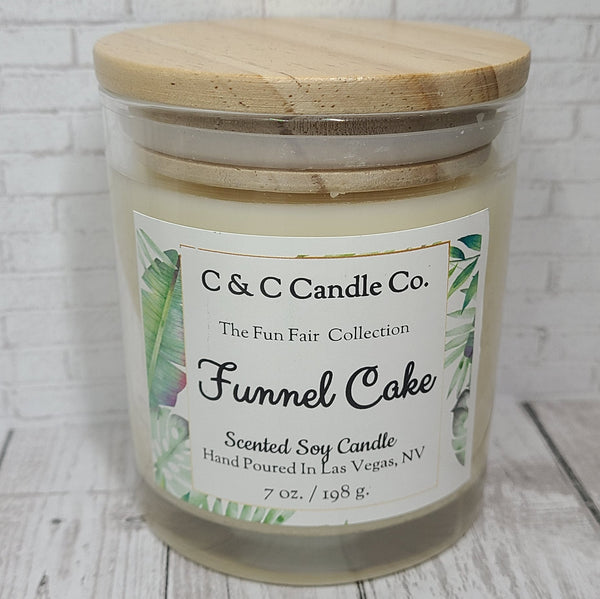 Funnel Cake Scented Candle | Soy Wax Candle | Clear Glass Jar with Wood Lid | Hand poured | Great Gift | Deliciously Scented Candle