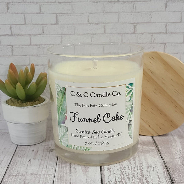 Funnel Cake Scented Candle | Soy Wax Candle | Clear Glass Jar with Wood Lid | Hand poured | Great Gift | Deliciously Scented Candle