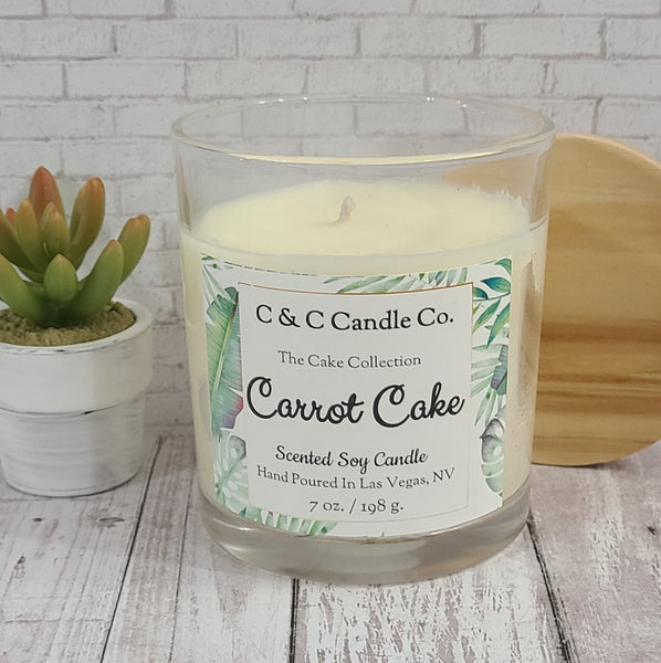 Carrot Cake Scented Candle | Soy Wax Candle | Clear Glass Jar with Wood Lid | Hand poured | Great Gift | Deliciously Scented Candle