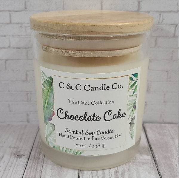 Chocolate Cake Scented Candle | Soy Wax Candle | Clear Glass Jar with Wood Lid | Hand poured | Great Gift | Deliciously Scented Candle