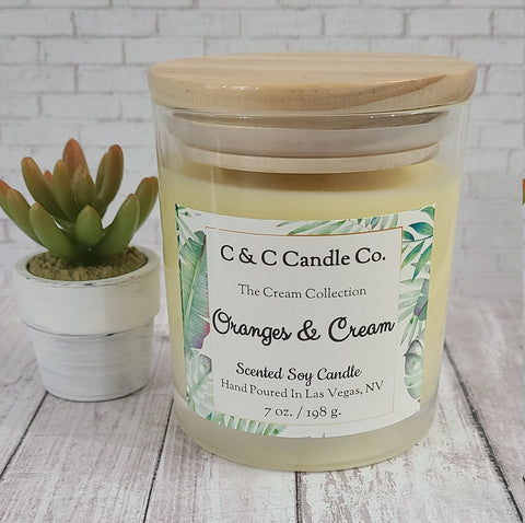 Oranges & Cream Scented Candle | Soy Wax Candle | Clear Glass Jar with Wood Lid | Hand poured | Great Gift | Deliciously Scented Candle