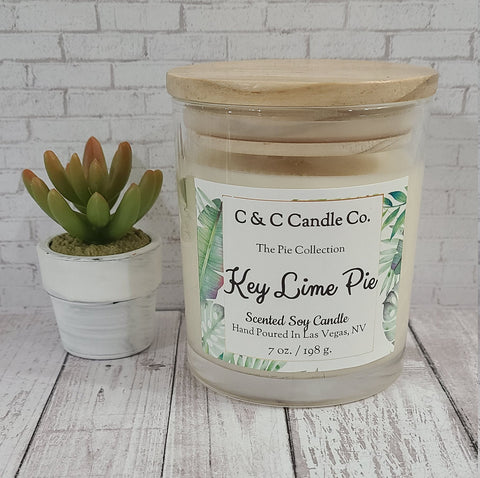Key Lime Pie Scented Candle | Soy Wax Candle | Clear Glass Jar with Wood Lid | Hand poured | Great Gift | Deliciously Scented Candle
