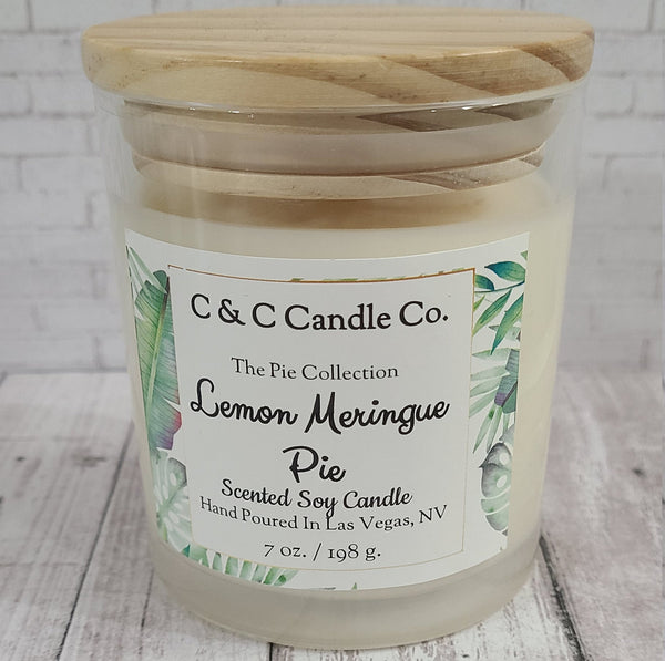 Lemon Meringue Pie Scented Candle | Soy Wax Candle | Clear Glass Jar with Wood Lid | Hand poured | Great Gift | Deliciously Scented Candle