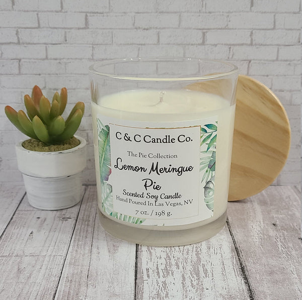 Lemon Meringue Pie Scented Candle | Soy Wax Candle | Clear Glass Jar with Wood Lid | Hand poured | Great Gift | Deliciously Scented Candle