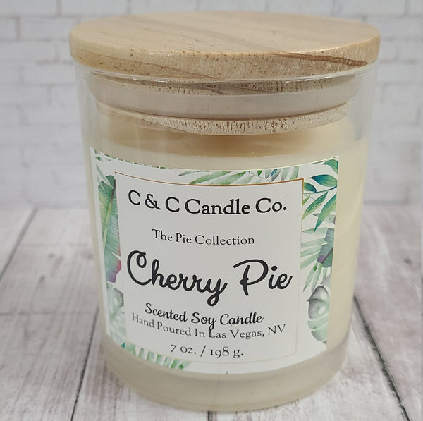 Cherry Pie Scented Candle | Soy Wax Candle | Clear Glass Jar with Wood Lid | Hand poured | Great Gift | Deliciously Scented Candle