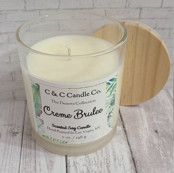 Creme Brulee Scented Candle | Soy Wax Candle | Clear Glass Jar with Wood Lid | Hand poured | Great Gift | Deliciously Scented Candle